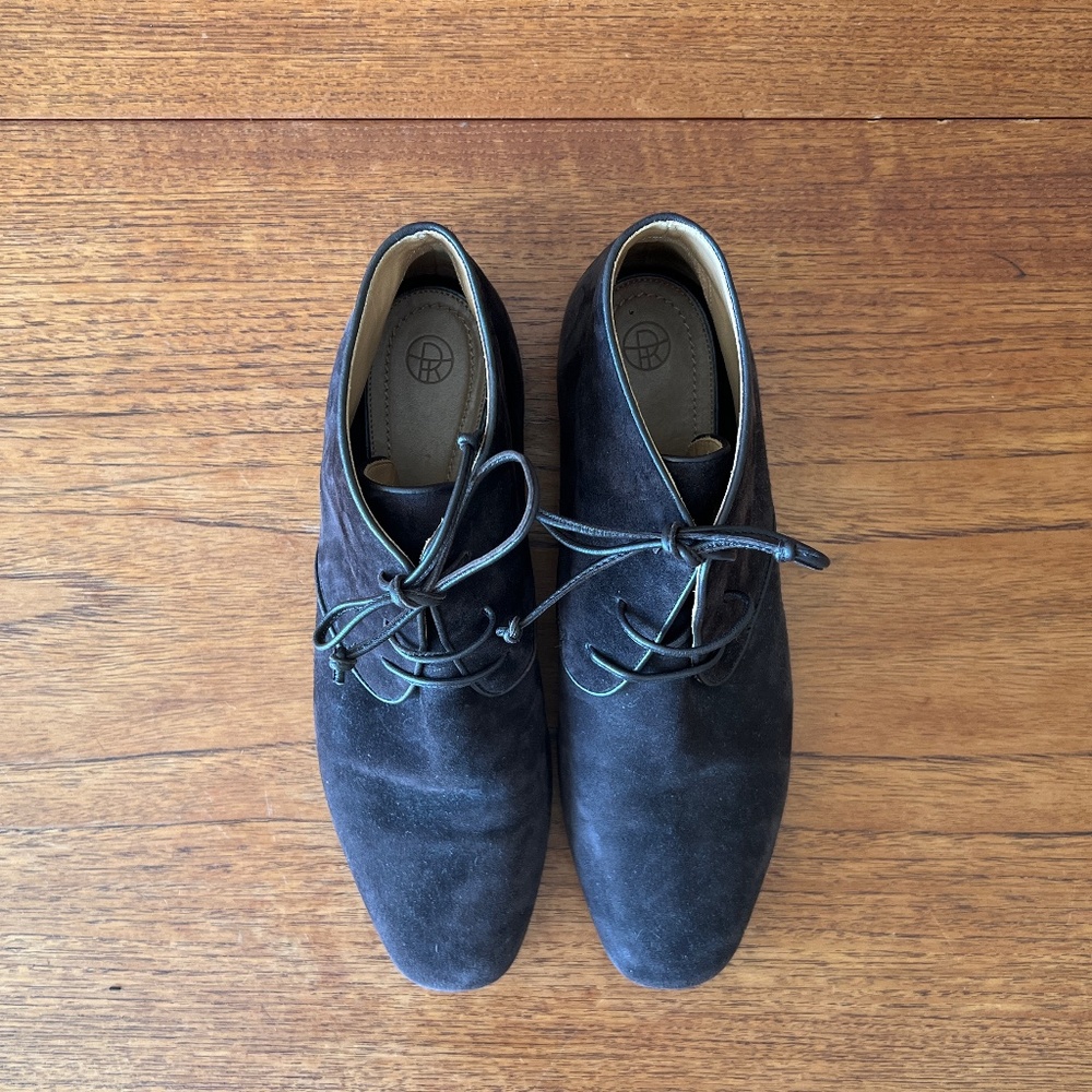 The Row Ada chocolate brown soft suede lace up ankle boots 38